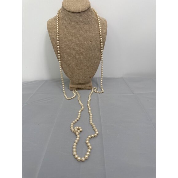 Elegant Long Faux Pearl Necklace With Faux Silver-Tone Clasp - Picture 1 of 4